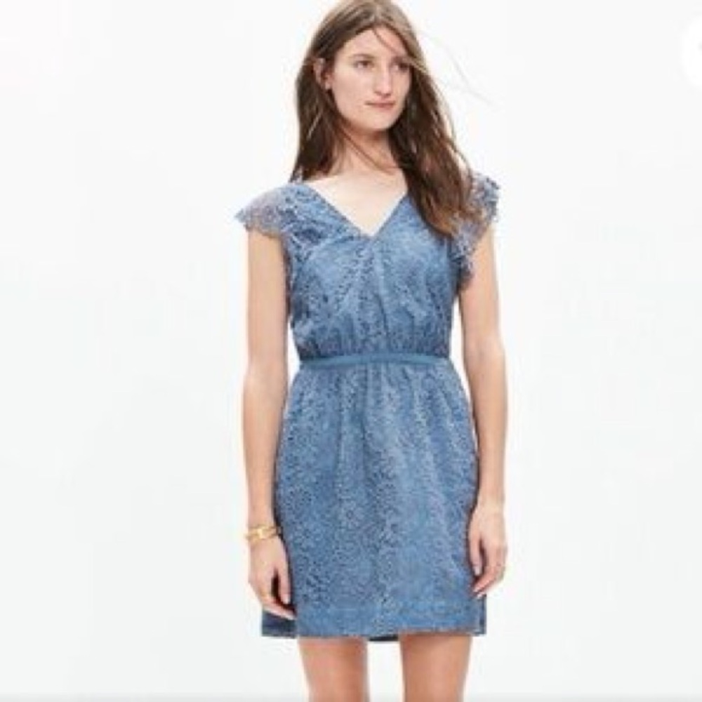 Madewell Slate Blue Lace Overlay Dress Size 8